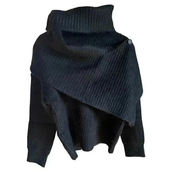 NWT Thakoon Chunky Scarf Ribbed Knit Turtleneck Sweater Black Size Small - Picture 3 of 7